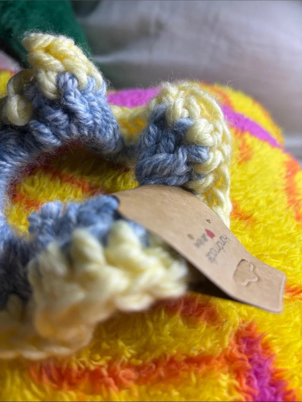 Handmade Crochet Scrunchie in Yellow and Light Blue